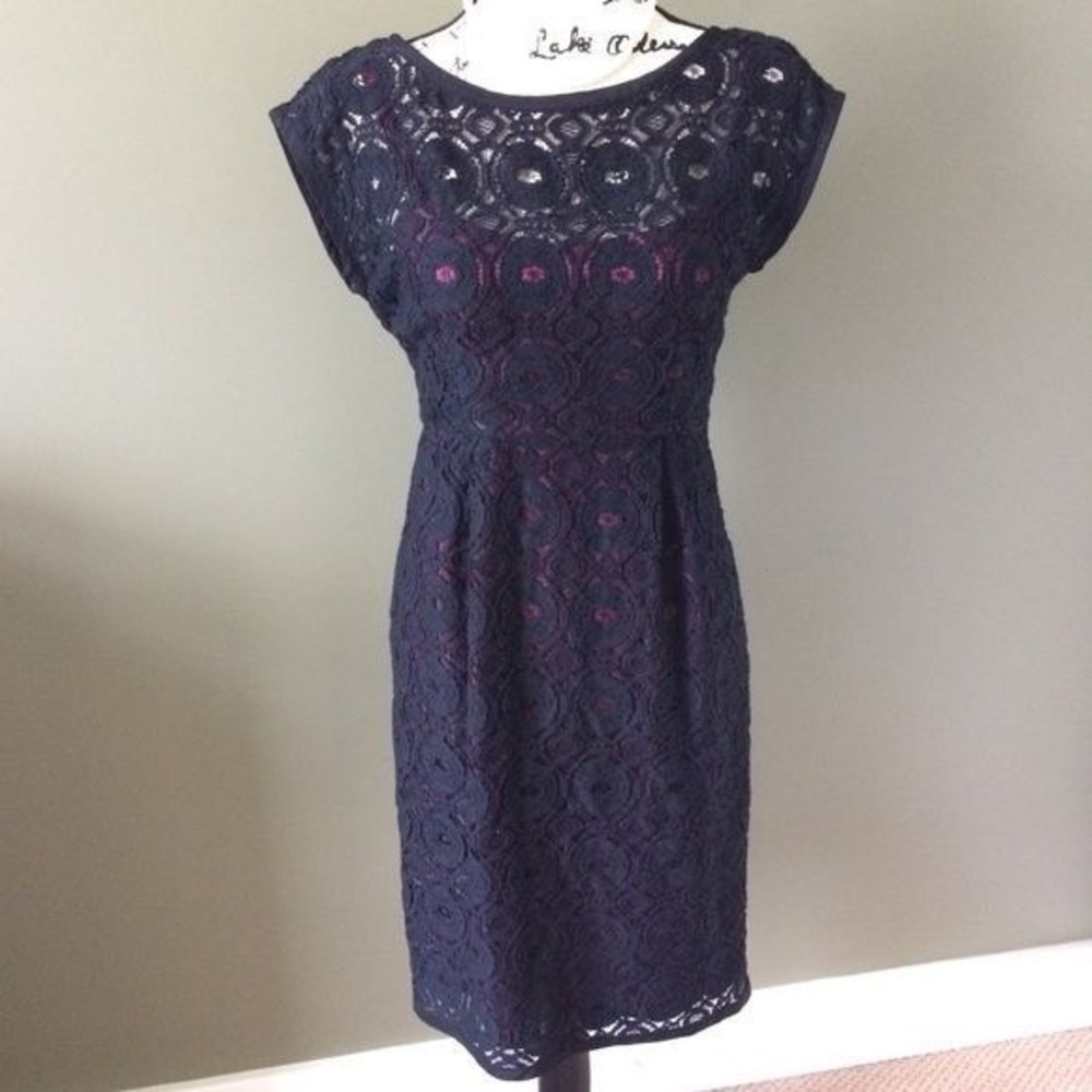 Nanette Lapore Dress Womens 4 Cocktail Midi‎ Black Lace Sheath Overlay Cocktail